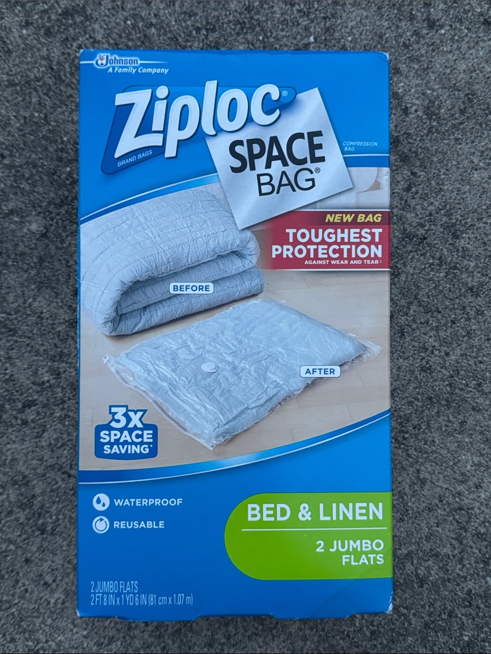 NEW Ziploc Space Bag Bed & Linen storage set 2 jumbo flat bags reusable
